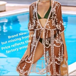 🆕 Cotton-Blend Embroidered Mesh Kimono Coverup